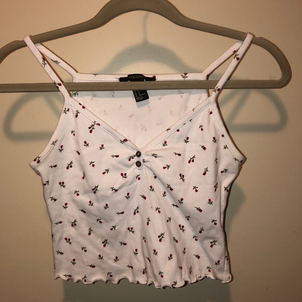 White tank top with rose print
